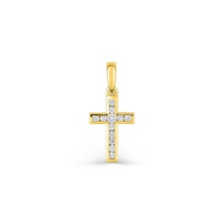 Colgante cruz de oro amarillo 18K con diamantes 0,11 ct 12 x 8 mm