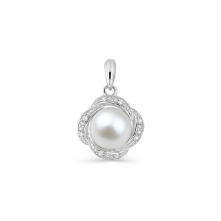 Colgante de plata de ley 925 rodiada con perla de imitación de 8 mm y circonitas
