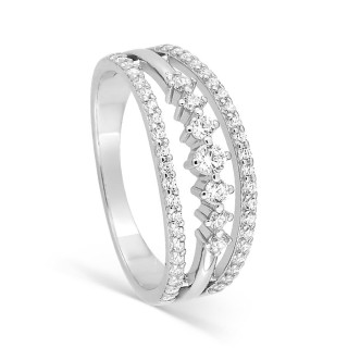 Anillo de triple aro de plata de ley 925 rodiada con circonitas