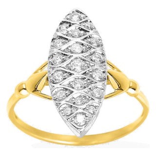 Anel marquise em ouro amarelo 750 ‰, diamantes de 0,21 ct e ródio