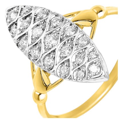Anillo marquesa en oro amarillo 750 ‰, diamantes de 0,21 ct y rodio