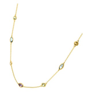 Collar en oro amarillo 750 ‰ con amatista, peridotos, citrinos y topacios azules tratados