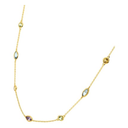 Collar en oro amarillo 750 ‰ con amatista, peridotos, citrinos y topacios azules tratados