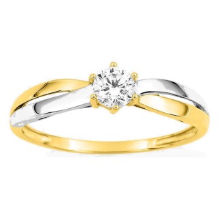 Anillo solitario en oro amarillo 750 ‰, circonita y rodio