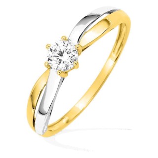 Anillo solitario en oro amarillo 750 ‰, circonita y rodio