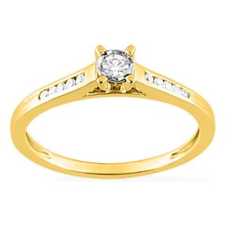 Anillo solitario bicolor con piedras laterales en oro 750 ‰ y diamantes en chatón ilusión de 0,12 ct