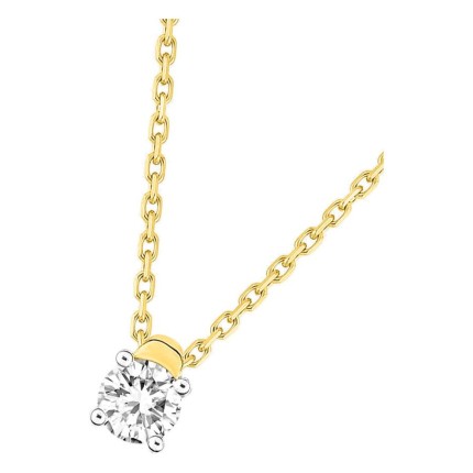 Colar solitário bicolor em ouro 750 ‰ e diamante de 0,20 ct