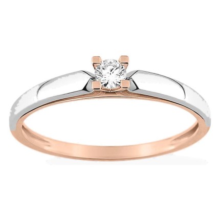 Anel solitário bicolor em ouro 750 ‰ e diamante de 0,10 ct