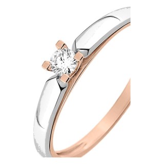 Anillo solitario bicolor en oro 750 ‰ y diamante de 0,10 ct