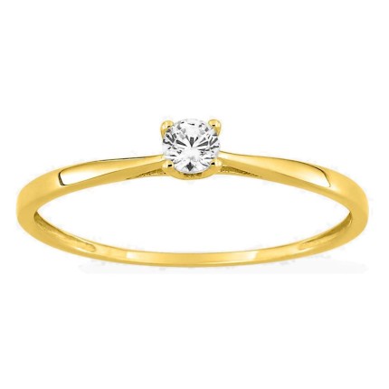 Anel solitário de 4 garras em ouro amarelo 375 ‰ e zircónia