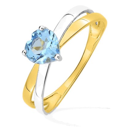 Anillo en oro amarillo 375 ‰ y rodio con topacio azul tratado en forma de corazón