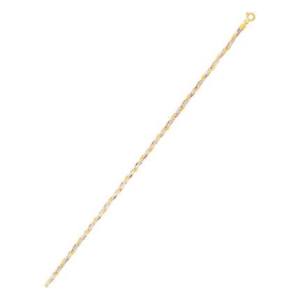 Cadena trenzada tricolor en oro 375 ‰ amarillo, rosa y blanco