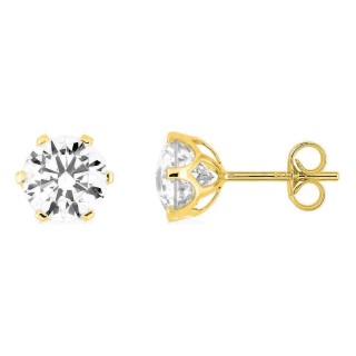 Pendientes en oro amarillo 375 ‰ con circonita blanca redonda de 7 mm