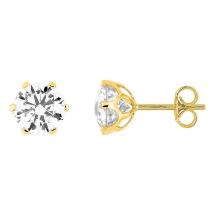 Pendientes en oro amarillo 375 ‰ con circonita blanca redonda de 7 mm
