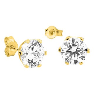 Pendientes en oro amarillo 375 ‰ con circonita blanca redonda de 7 mm
