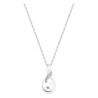 Collar en plata de ley 925 rodiada con perla de imitación de 5 mm y circonitas