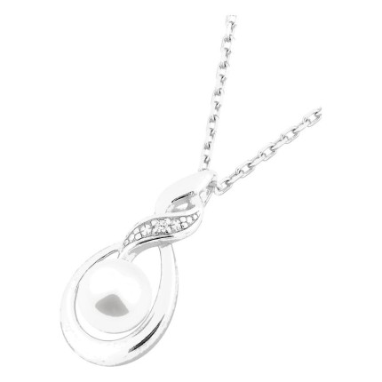 Collar en plata de ley 925 rodiada con perla de imitación de 5 mm y circonitas