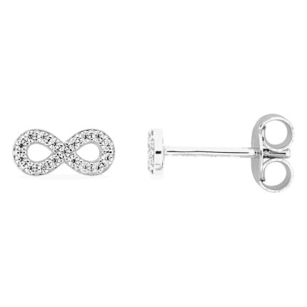 Pendientes en plata de ley 925 rodiada con motivo infinito y circonitas