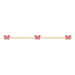 Pulseira banhada a ouro com borboletas e laca rosa