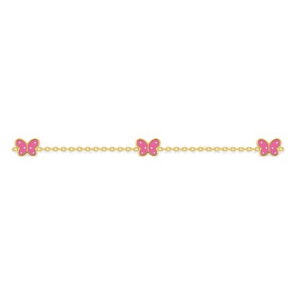 Pulseira banhada a ouro com borboletas e laca rosa