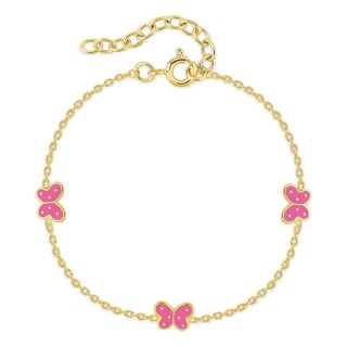 Pulseira banhada a ouro com borboletas e laca rosa