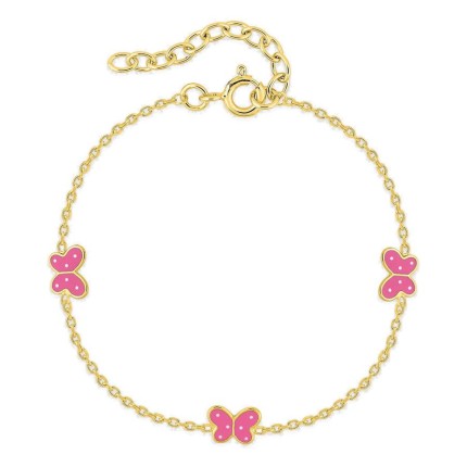 Pulsera chapada en oro con mariposas y laca rosa