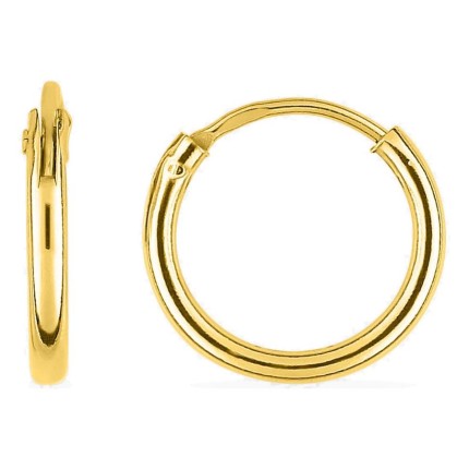 Brincos de argola de 12 mm banhados a ouro, fio de 1,5 mm