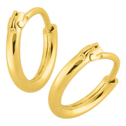 Brincos de argola de 10 mm banhados a ouro, fio de 1,5 mm