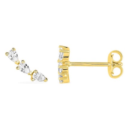 Brincos trepadores banhados a ouro com zircónias em forma de pera