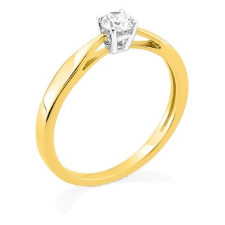 Anel solitário bicolor em ouro 750 ‰ e diamante de 0,23 ct